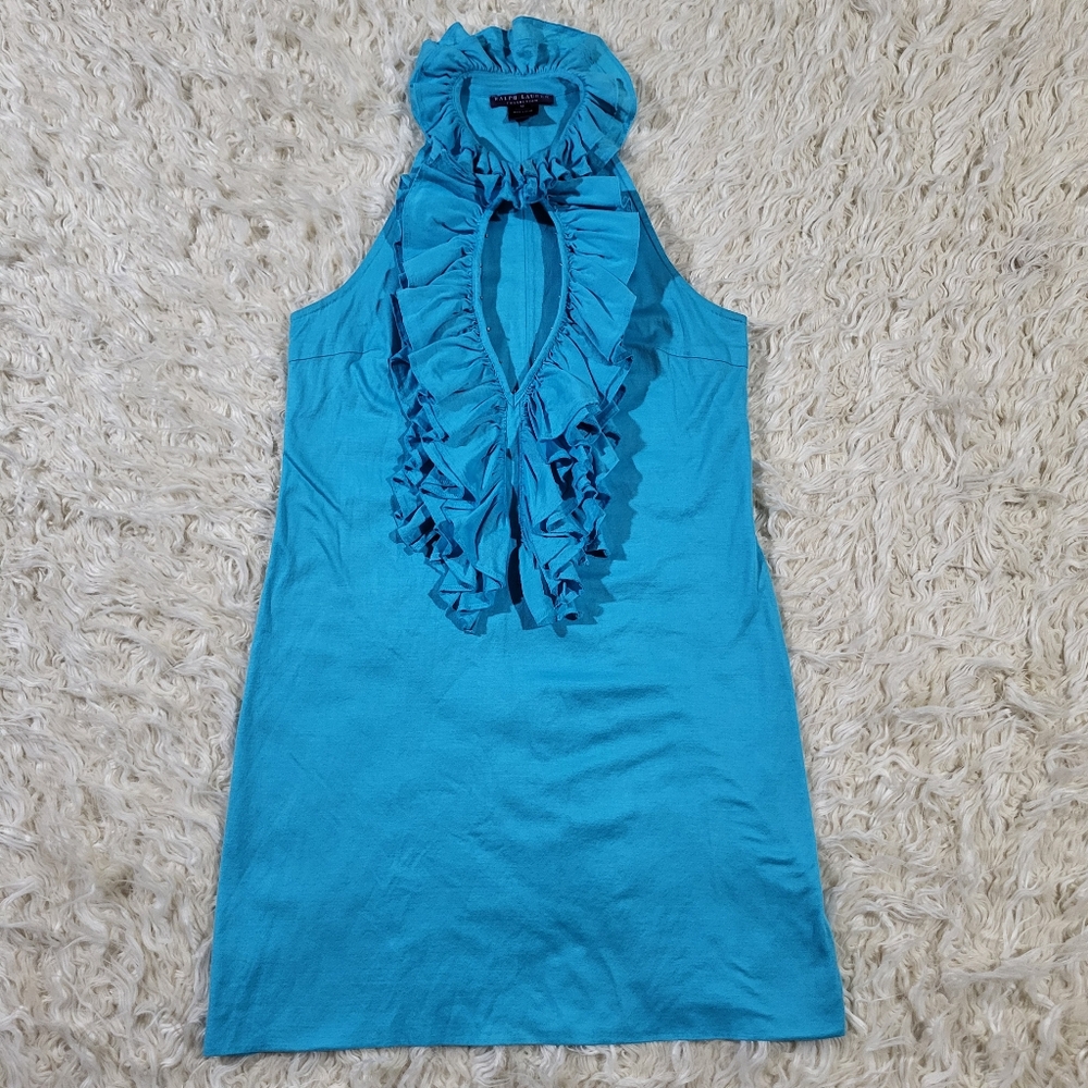 Ralph Lauren Collection Purple Label Turquoise Ruffled Halter Blue Dress Size M
